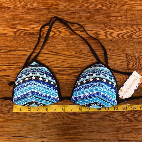 NWT MD Blue Patterned Padded String Bikini Top - Picture 4 of 7